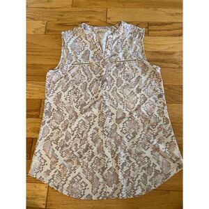 Nanette Lepore Women's Sleeveless Snakeskin Print Blouse Gold Zipper Accents SM
